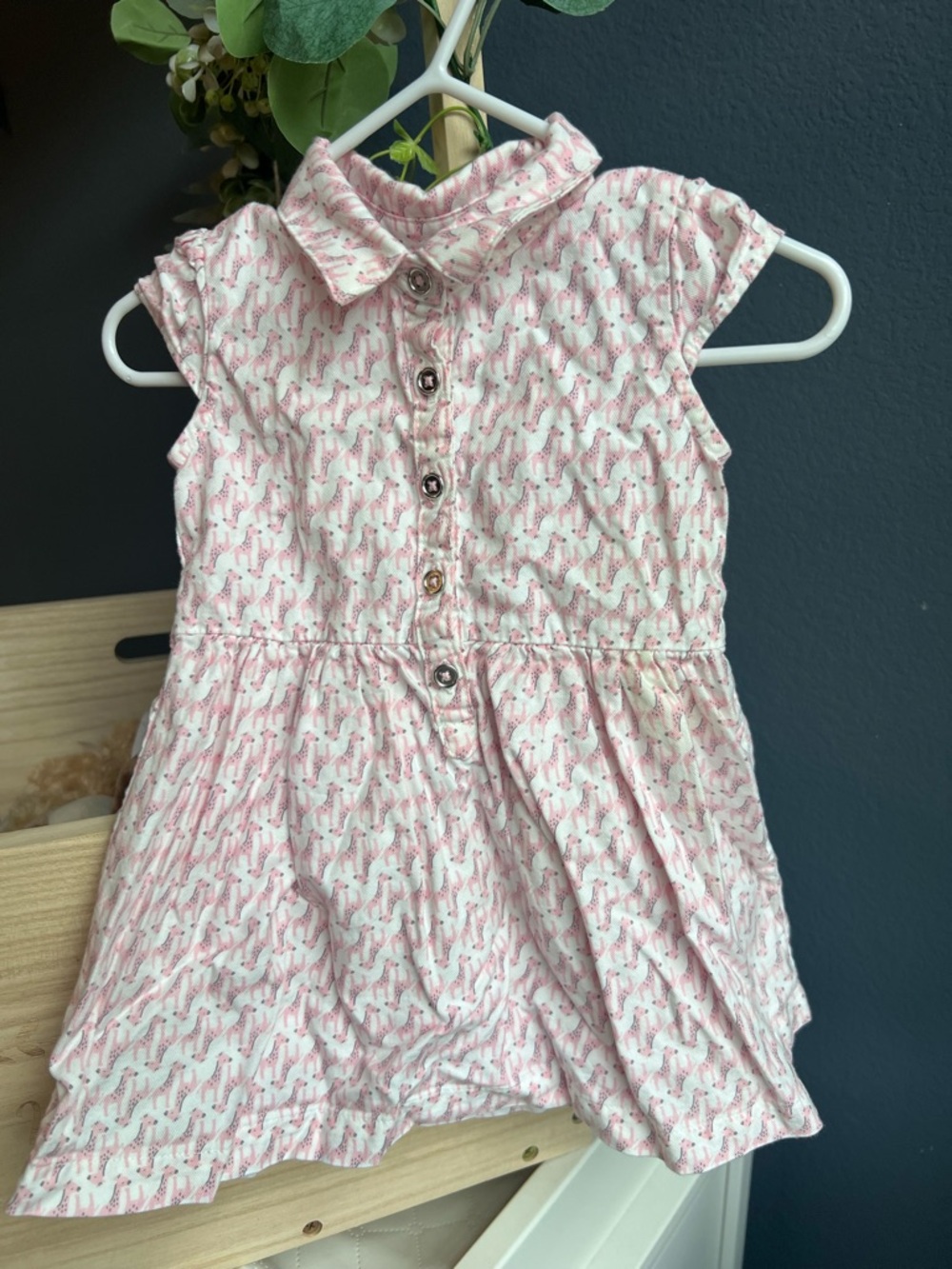 Girls' Pink Patterned Button-Front Dress